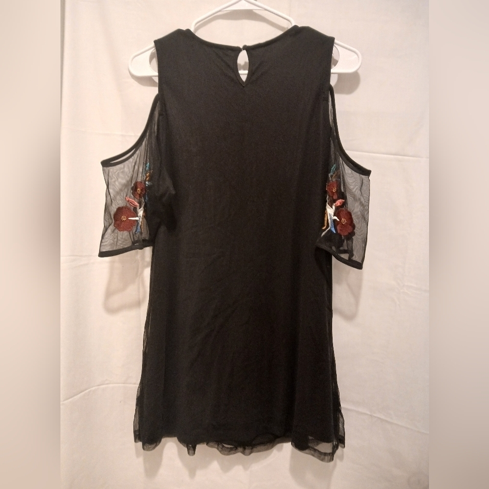 Floral Embroidered Black Mini Dress - Picture 2 of 4